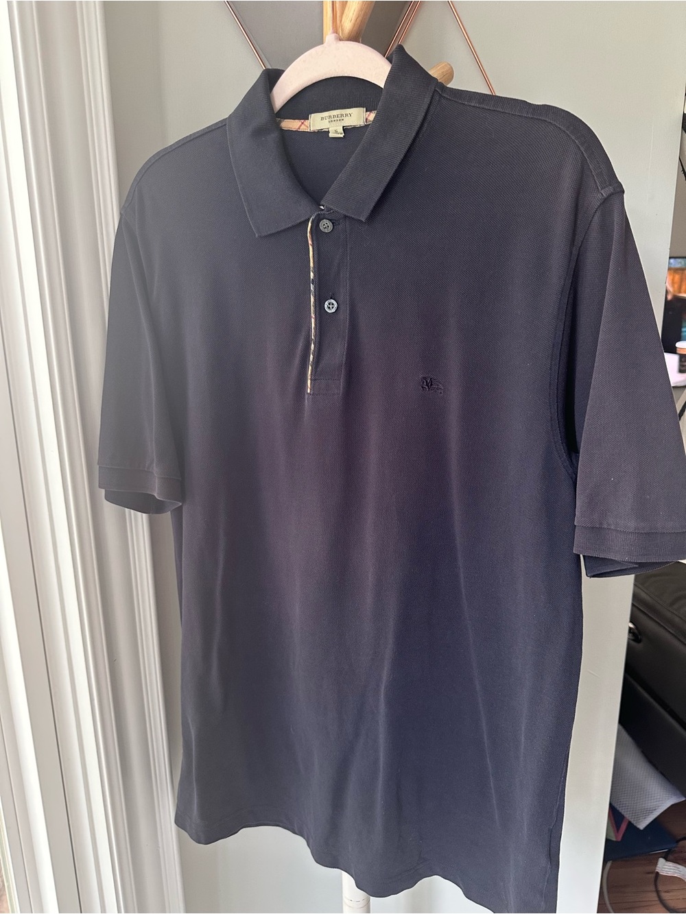 BURBERRY Men's Navy Dark Blue Polo Classic Shirt Cotton Size Small